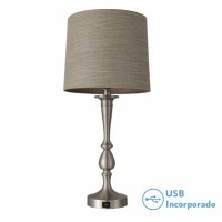 Distribuidor - Lâmpadas Diversas | Sobre Mesas Decoração | SOBREMESA KHALIFA 1XE27 NIQUEL 60´5X28X28 CM PUERTO USB Ref: 130871003